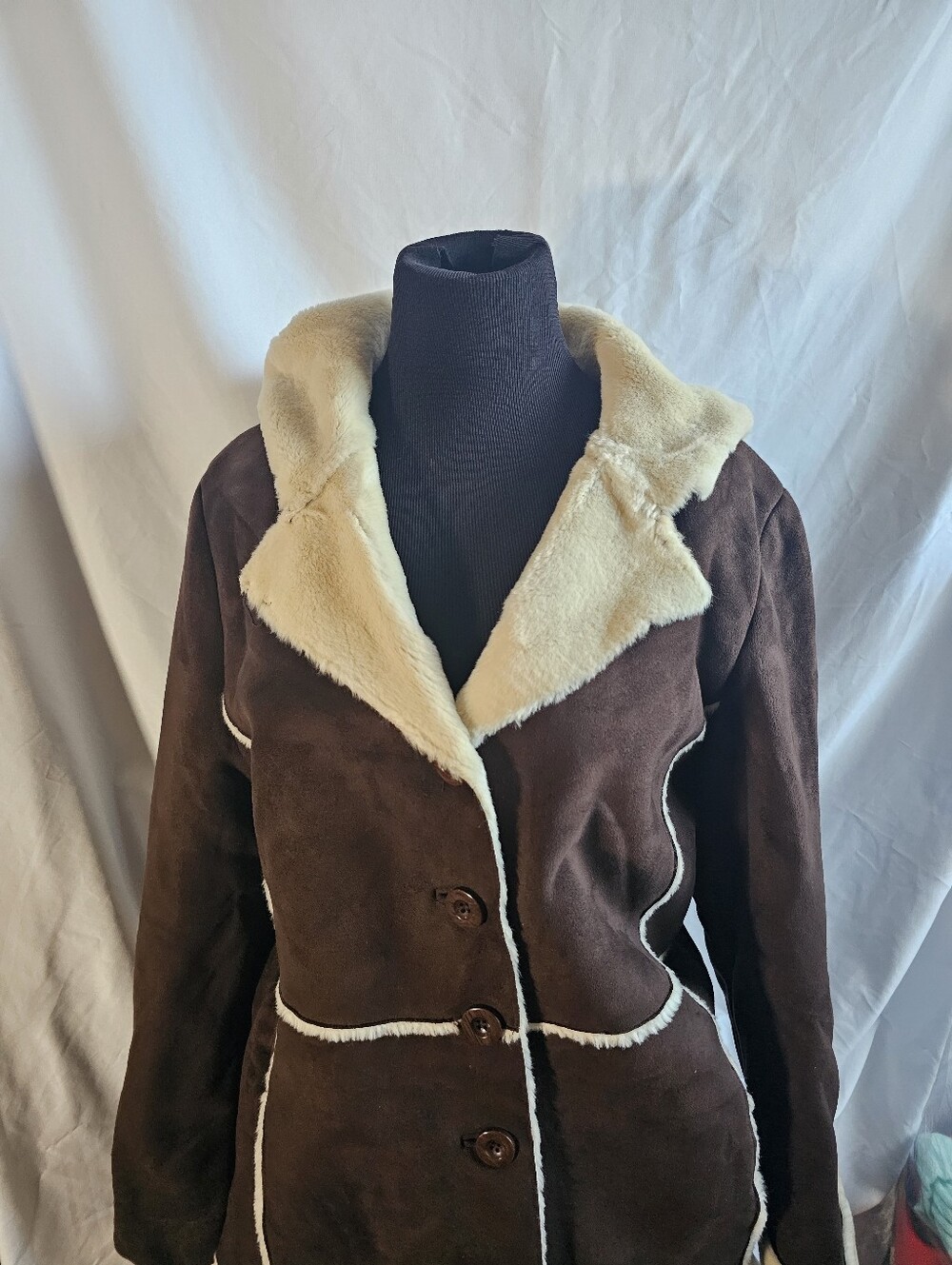 Vintage Marvin Richards Shearling Suede Leather Coat Jacket Hood 90s Large